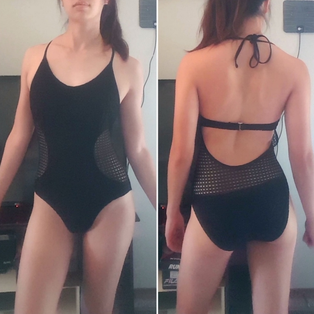 Xhilaration Black Halter One-Piece Swimsuit